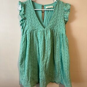 Aqua Eyelet Romper Dress